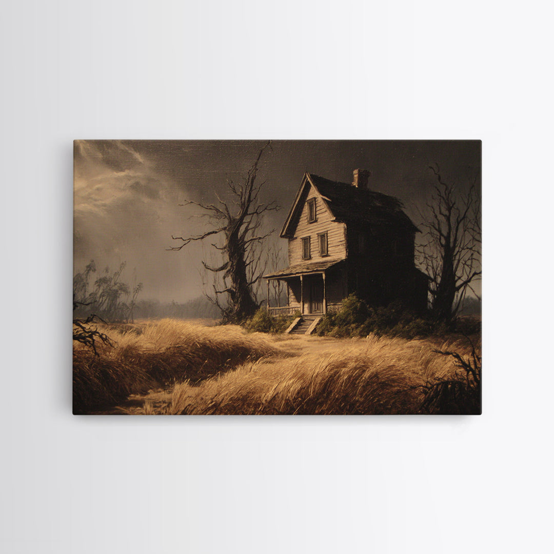 The Possessed Farmhouse, Baroque Witchcraft Art, Landscape Wall Art, Dark Halloween Decor, Canvas Print, Halloween Wall Art