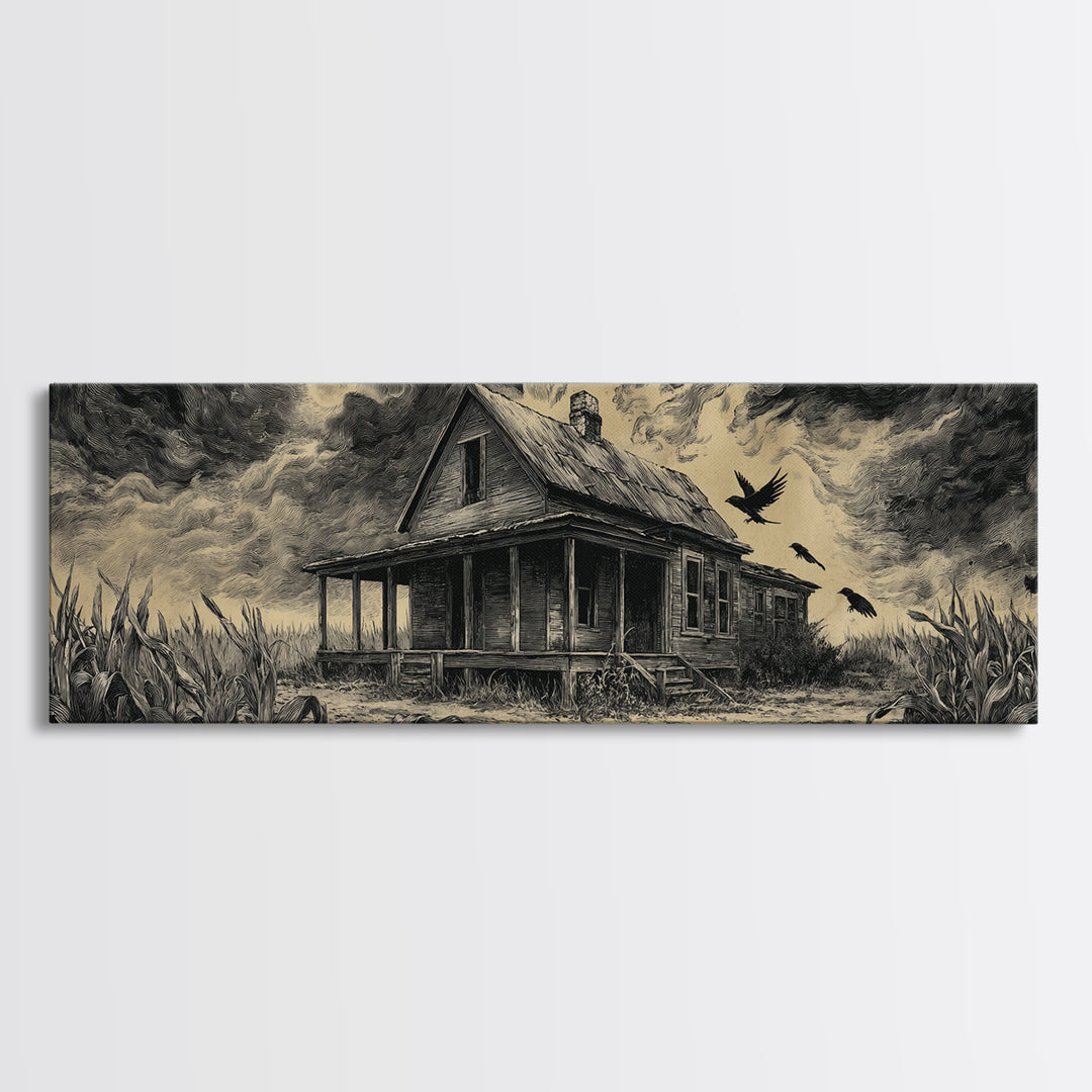 The Possessed Farmhouse, Visionary Gothic Art, Extra Wide Wall Art, Dark Halloween Decor, Canvas Print, Halloween Wall Art
