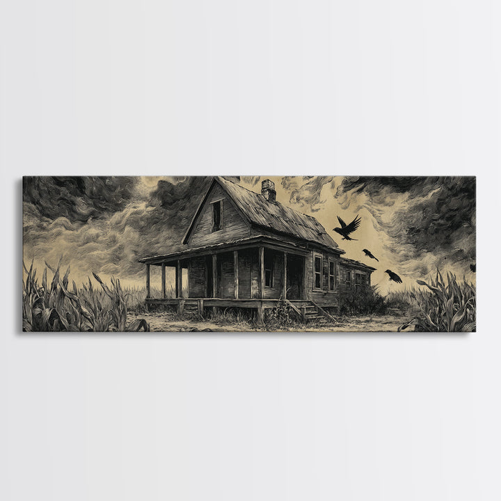 The Possessed Farmhouse, Visionary Gothic Art, Extra Wide Wall Art, Dark Halloween Decor, Canvas Print, Halloween Wall Art