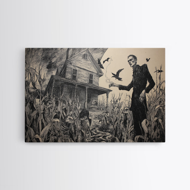 The Possessed Farmhouse, Expressionist Nightmare Art, Landscape Wall Art, Macabre Wall Art, Framed Canvas Print, Halloween Wall Art