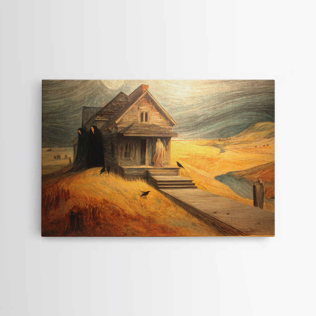The Possessed Farmhouse, Expressionist Gothic Art, Landscape Wall Art, Dark Fantasy Wall Art, Canvas Print, Halloween Wall Art