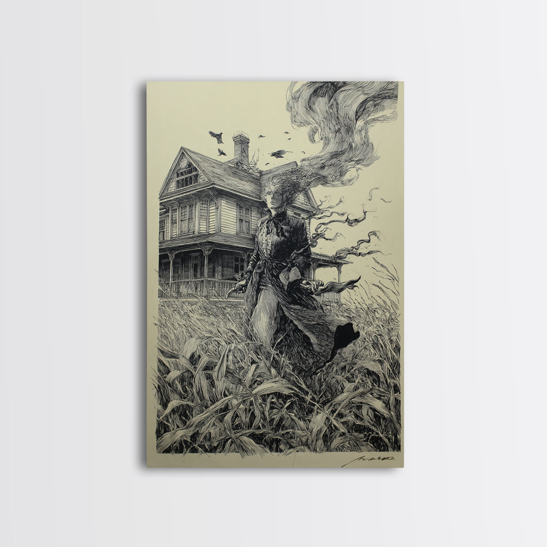 The Possessed Farmhouse, Victorian Macabre Art, Vertical Wall Art, Dark Fantasy Wall Art, Canvas Print, Halloween Wall Art