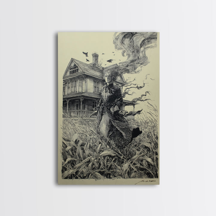 The Possessed Farmhouse, Victorian Macabre Art, Vertical Wall Art, Dark Fantasy Wall Art, Canvas Print, Halloween Wall Art