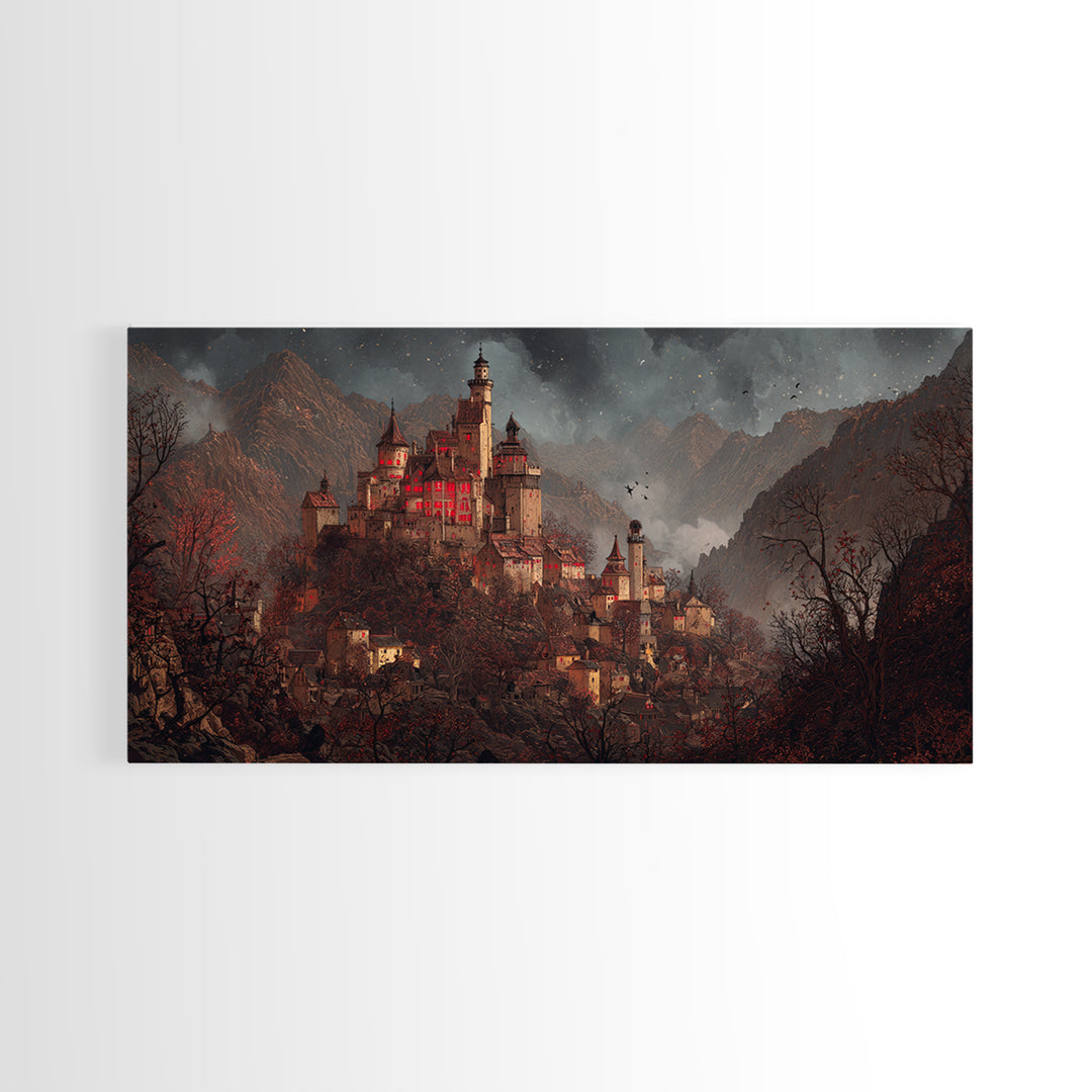 The Vampire Castle, Northern Renaissance Horror, Wide Panoramic Art, Gothic Horror Wall Art, Canvas Print, Halloween Wall Art