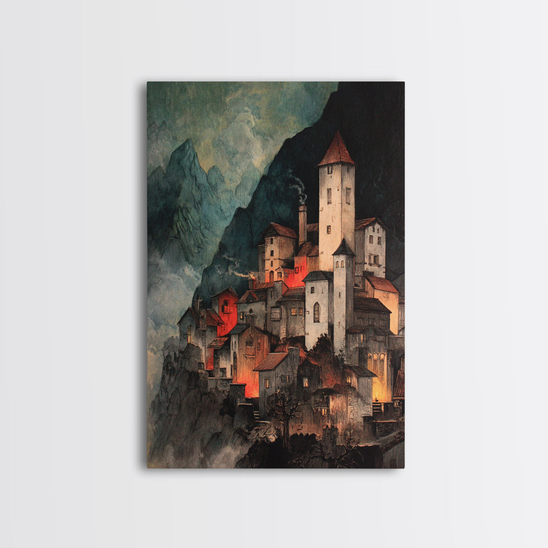 The Vampire Castle, Danse Macabre Art, Vertical Wall Art, Gothic Horror Wall Art, Framed Canvas Print, Halloween Decor