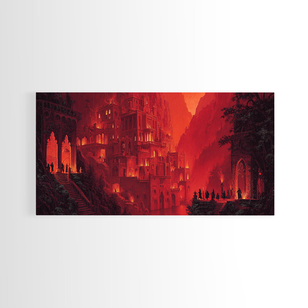 The Vampire Castle, Apocalyptic Romantic Art, Wide Panoramic Art, Dark Halloween Decor, Canvas Print, Halloween Wall Art, Horror Wall Art