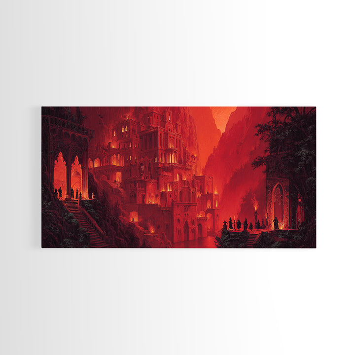 The Vampire Castle, Apocalyptic Romantic Art, Wide Panoramic Art, Dark Halloween Decor, Canvas Print, Halloween Wall Art, Horror Wall Art