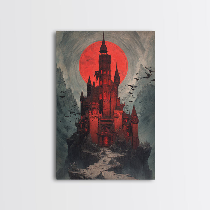 The Vampire Castle, Decadent Gothic Art, Vertical Wall Art, Dark Fantasy Wall Art, Framed Canvas Print, Halloween Wall Art