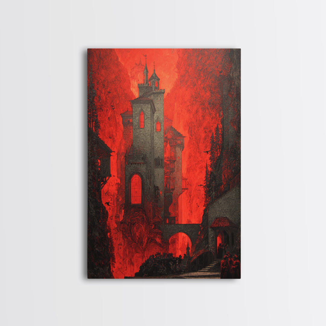 The Vampire Castle, Dark Symbolist Art, Vertical Wall Art, Dark Halloween Decor, Canvas Print, Halloween Wall Art, Horror Wall Art