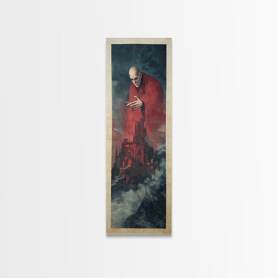 The Vampire Castle, Symbolist Etching Art, Tall Narrow Wall Art, Gothic Horror Wall Art, Framed Canvas Print, Halloween Wall Art