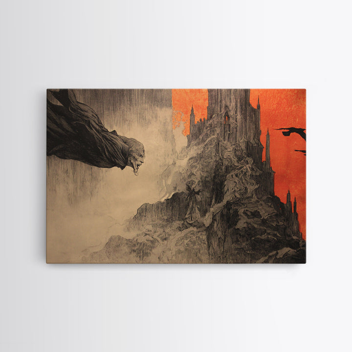 The Vampire Castle, Expressionist Nightmare Art, Landscape Wall Art, Gothic Horror Wall Art, Canvas Print, Halloween Wall Art