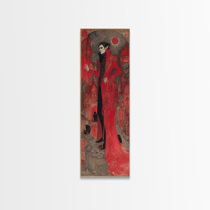 The Vampire Castle, Stained Glass Gothic Art, Tall Narrow Wall Art, Dark Halloween Decor, Canvas Print, Halloween Wall Art