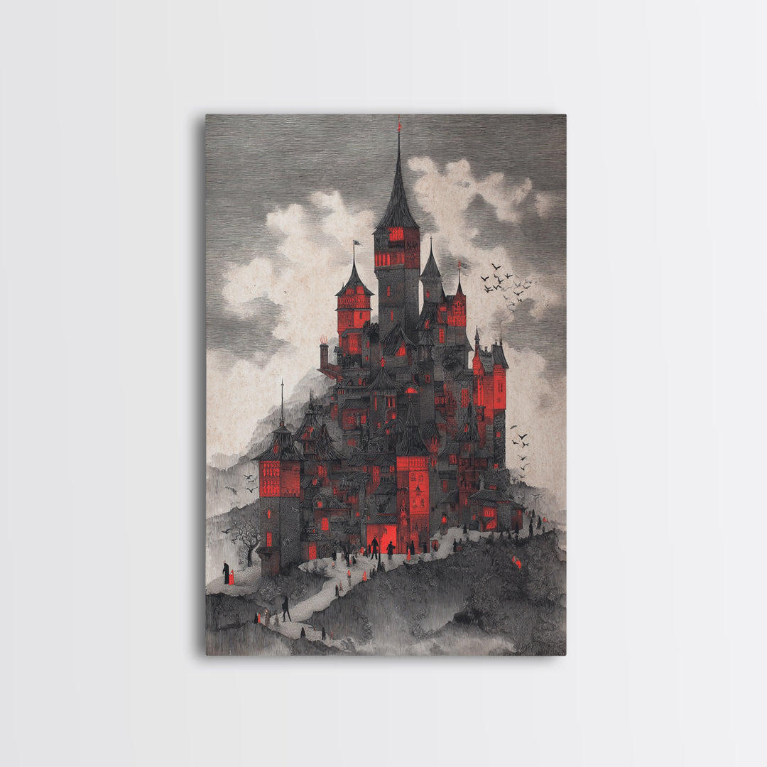 The Vampire Castle, Victorian Macabre Art, Vertical Wall Art, Gothic Horror Wall Art, Framed Canvas Print, Halloween Wall Art