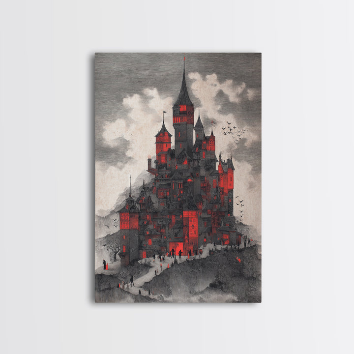 The Vampire Castle, Victorian Macabre Art, Vertical Wall Art, Gothic Horror Wall Art, Framed Canvas Print, Halloween Wall Art