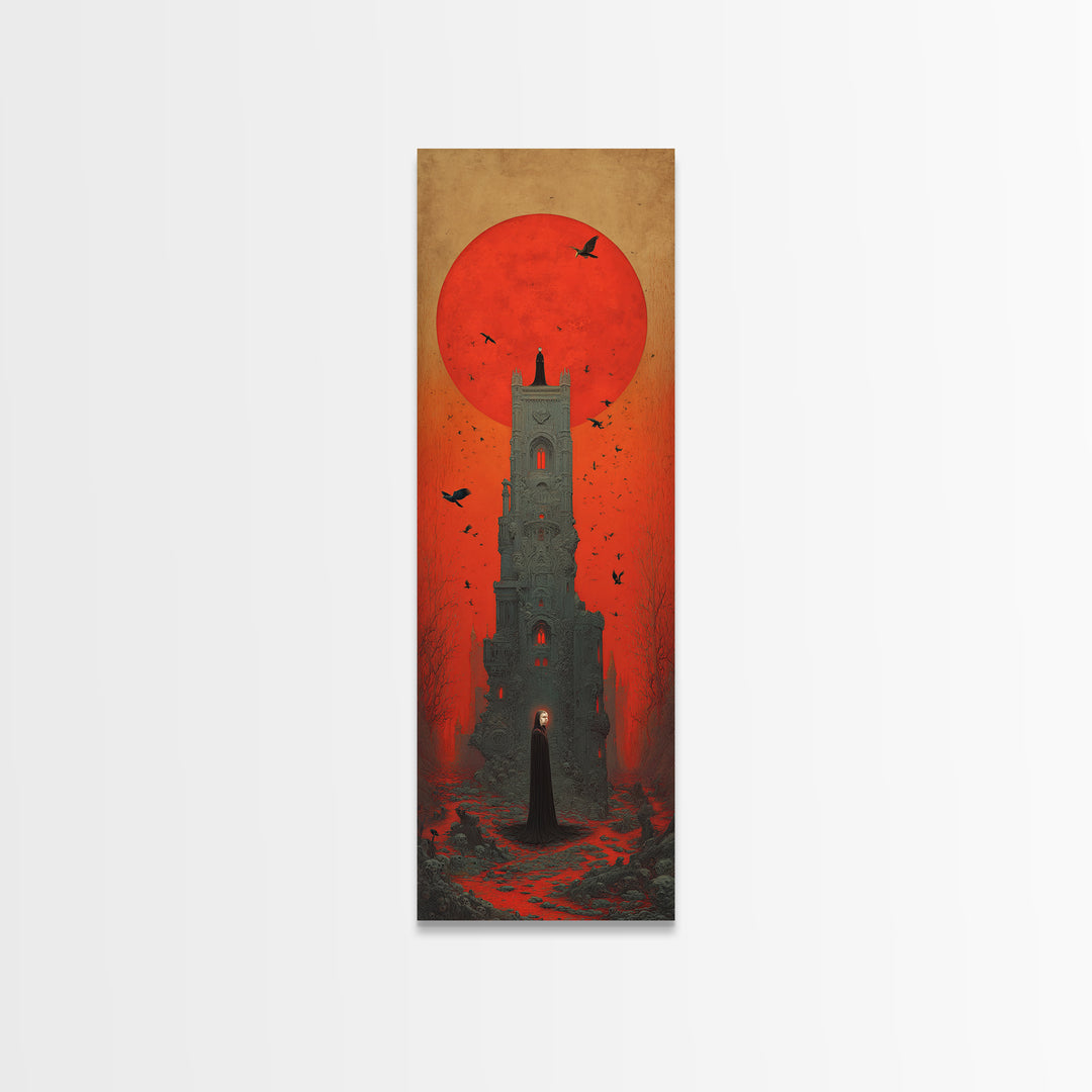The Vampire Castle, Surreal Apocalyptic Art, Tall Narrow Wall Art, Dark Fantasy Wall Art, Canvas Print, Halloween Wall Art