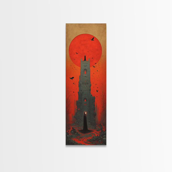 The Vampire Castle, Surreal Apocalyptic Art, Tall Narrow Wall Art, Dark Fantasy Wall Art, Canvas Print, Halloween Wall Art