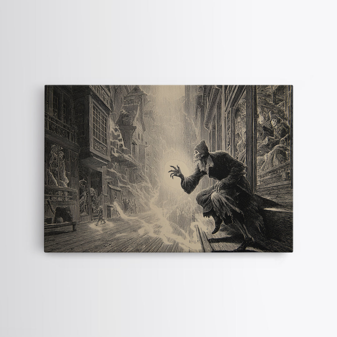 The Ghost Town Main Street, Gothic Engraving Art, Landscape Wall Art, Macabre Wall Art, Canvas Print, Halloween Wall Art