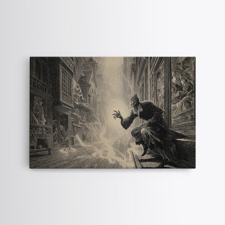 The Ghost Town Main Street, Gothic Engraving Art, Landscape Wall Art, Macabre Wall Art, Canvas Print, Halloween Wall Art