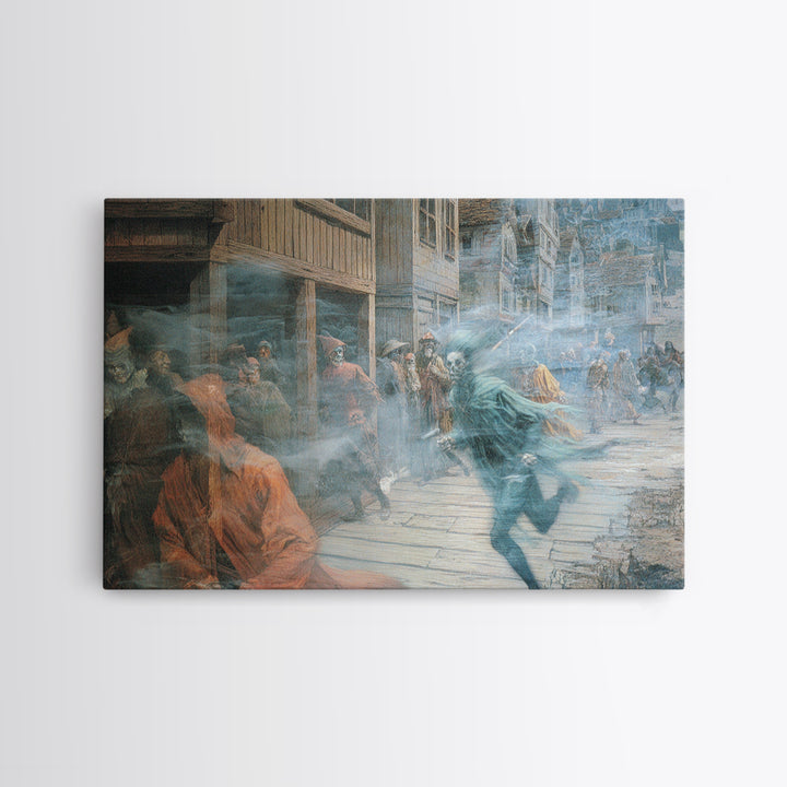 The Ghost Town Main Street, Medieval Grotesque Art, Landscape Wall Art, Gothic Horror Wall Art, Framed Canvas Print
