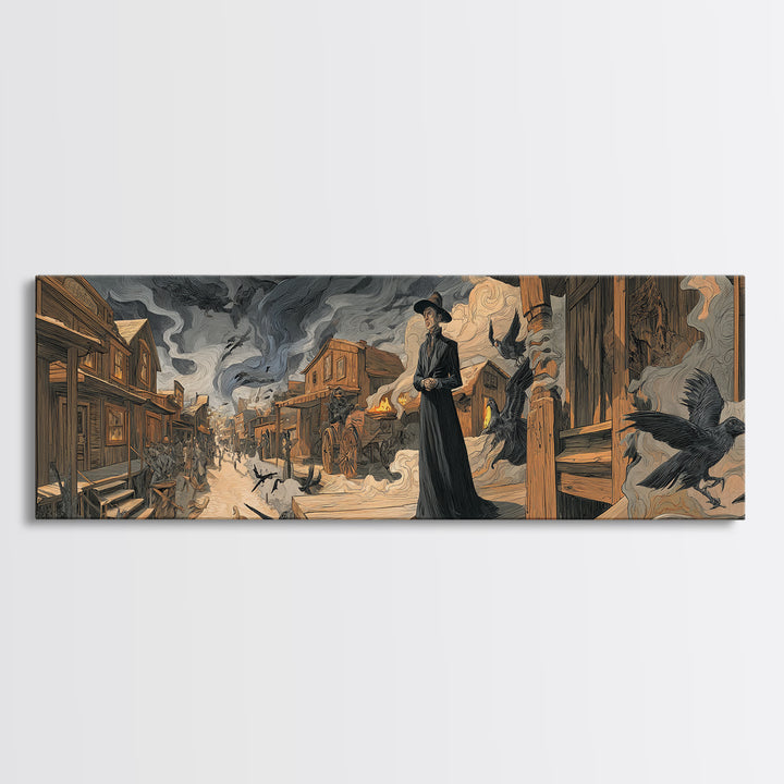 The Ghost Town Main Street, Dark Renaissance Art, Extra Wide Wall Art, Dark Fantasy Wall Art, Framed Canvas Print