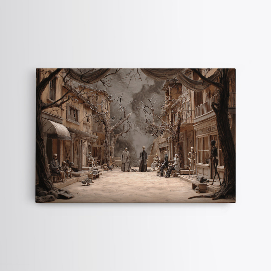 The Ghost Town Main Street, Danse Macabre Art, Landscape Wall Art, Macabre Wall Art, Canvas Print, Halloween Wall Art