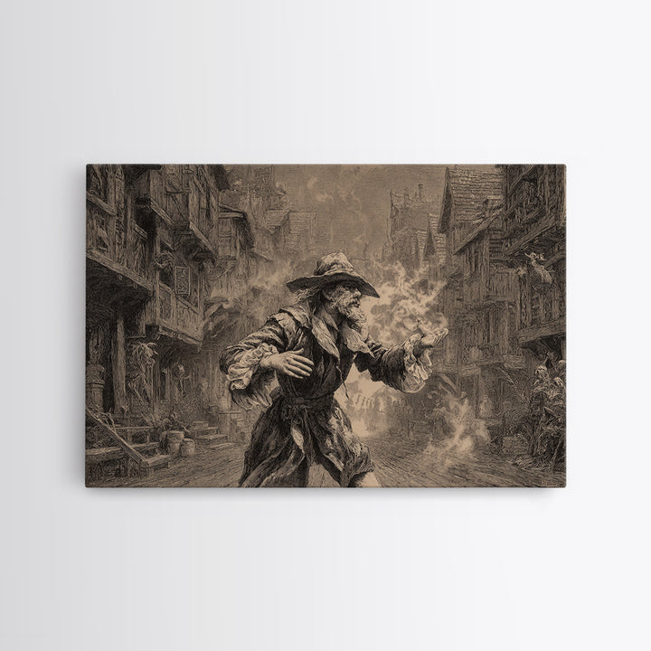 The Ghost Town Main Street, Baroque Witchcraft Art, Landscape Wall Art, Dark Halloween Decor, Canvas Print, Halloween Wall Art