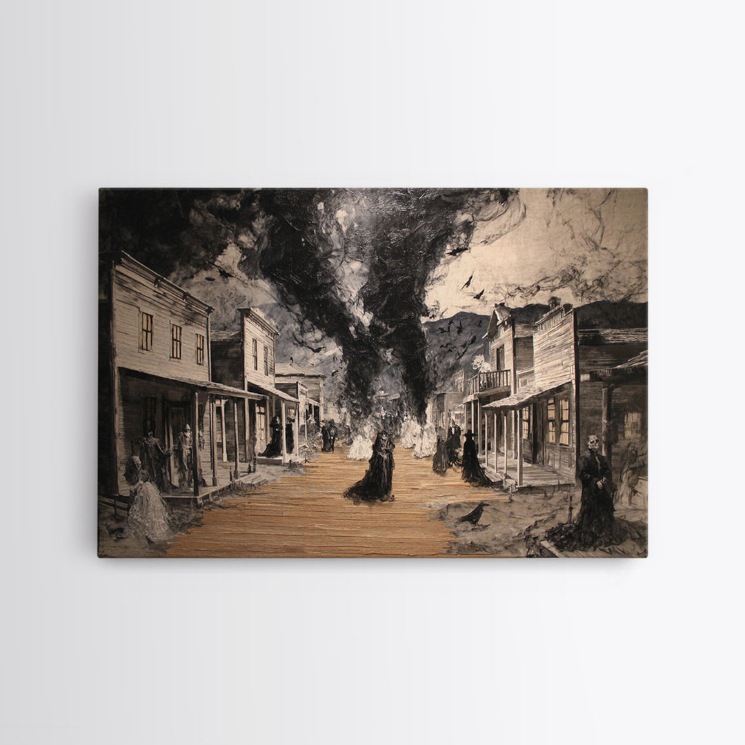 The Ghost Town Main Street, Dark Romantic Horror Art, Landscape Wall Art, Dark Fantasy Wall Art, Canvas Print, Halloween Wall Art