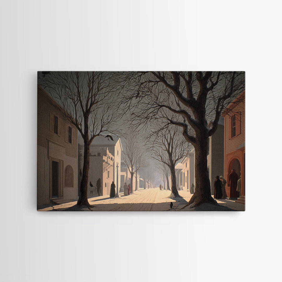 The Ghost Town Main Street, Romantic Gothic Landscape, Landscape Wall Art, Dark Halloween Decor, Canvas Print, Halloween Wall Art