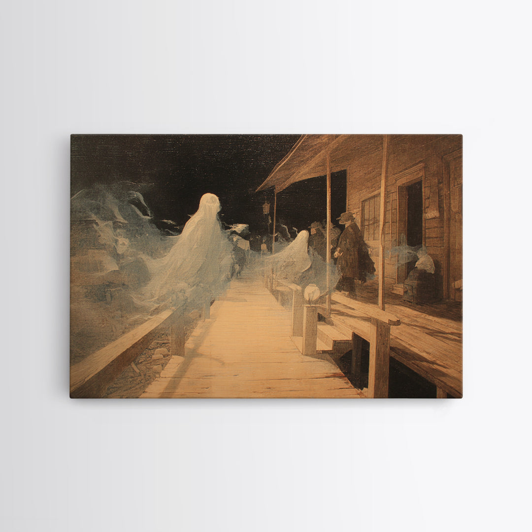 The Ghost Town Main Street, Symbolist Dream Art, Landscape Wall Art, Macabre Wall Art, Framed Canvas Print, Halloween Wall Art