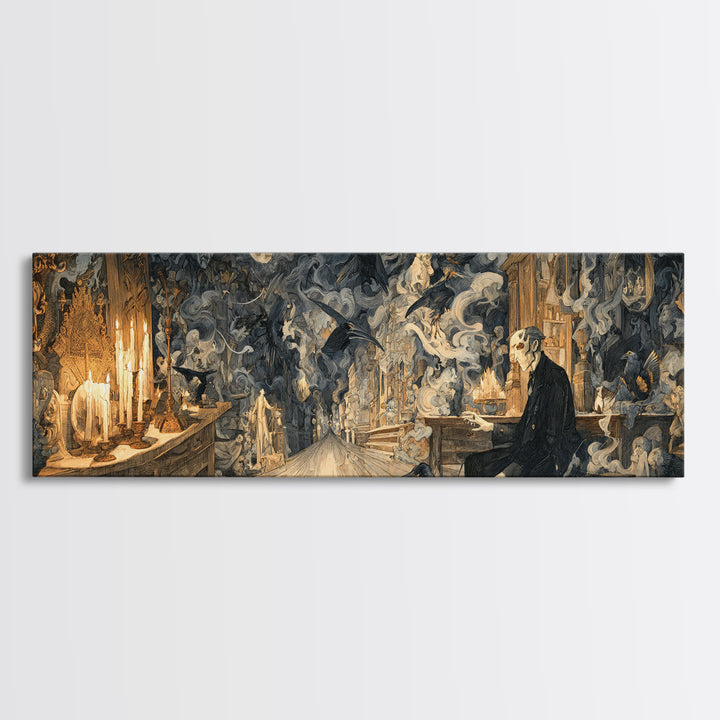The Ghost Town Main Street, Ornate Symbolist Art, Extra Wide Wall Art, Gothic Horror Wall Art, Canvas Print, Halloween Wall Art