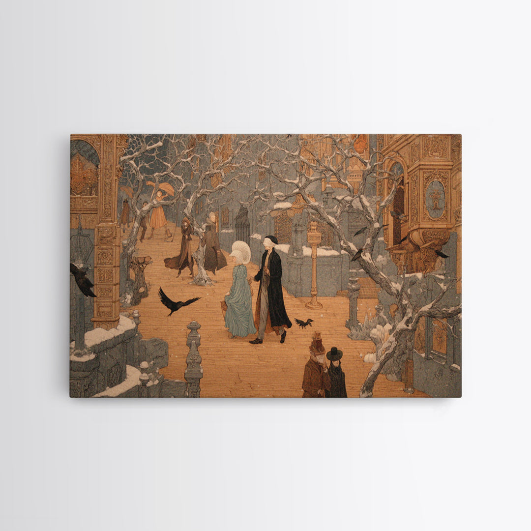 The Ghost Town Main Street, Symbolist Death Art, Landscape Wall Art, Macabre Wall Art, Canvas Print, Halloween Wall Art