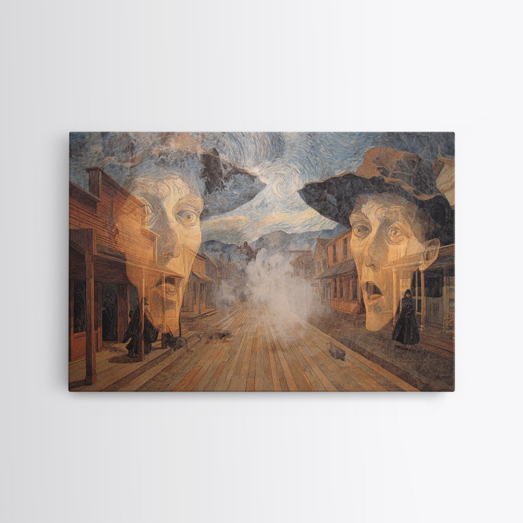 The Ghost Town Main Street, Expressionist Gothic Art, Landscape Wall Art, Dark Halloween Decor, Canvas Print, Halloween Wall Art