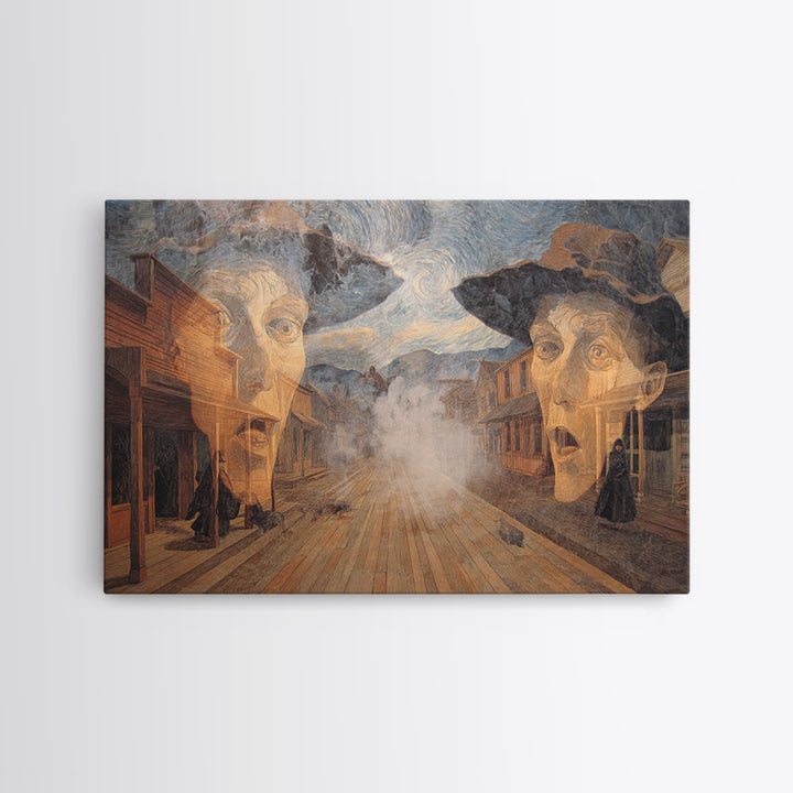 The Ghost Town Main Street, Expressionist Gothic Art, Landscape Wall Art, Dark Halloween Decor, Canvas Print, Halloween Wall Art