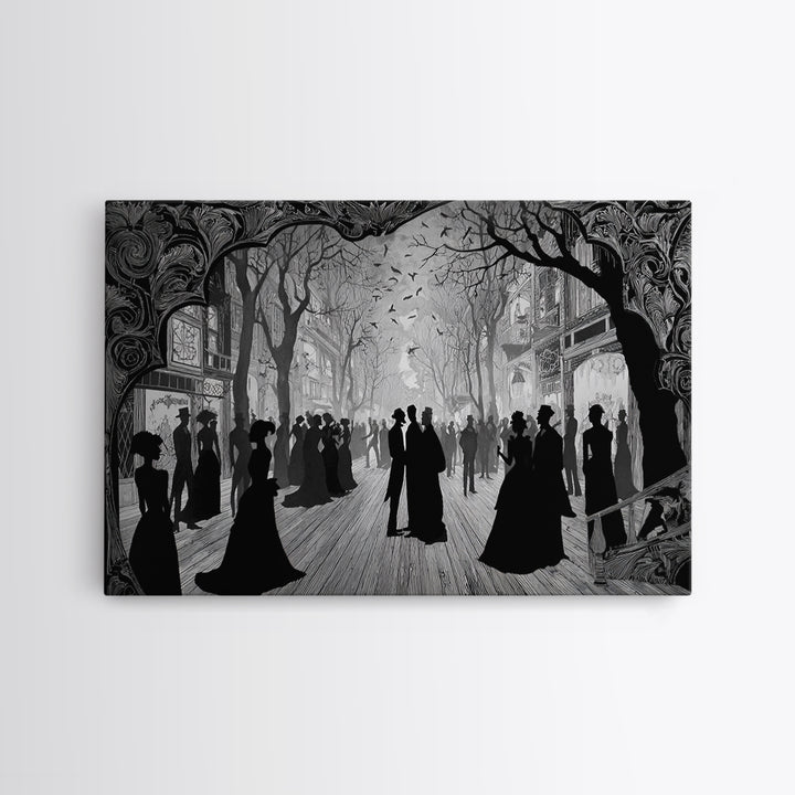 The Ghost Town Main Street, Decadent Line Art, Landscape Wall Art, Dark Fantasy Wall Art, Canvas Print, Halloween Wall Art