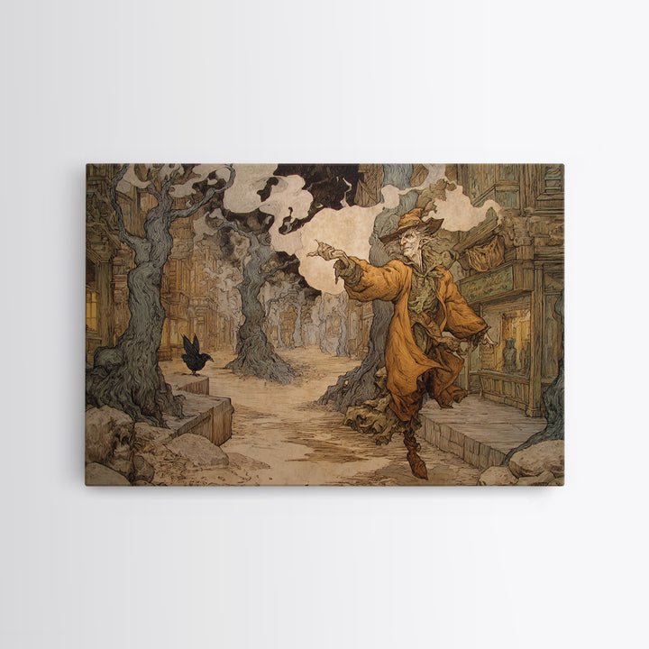 The Ghost Town Main Street, Gothic Storybook Art, Landscape Wall Art, Dark Fantasy Wall Art, Framed Canvas Print, Halloween Wall Art