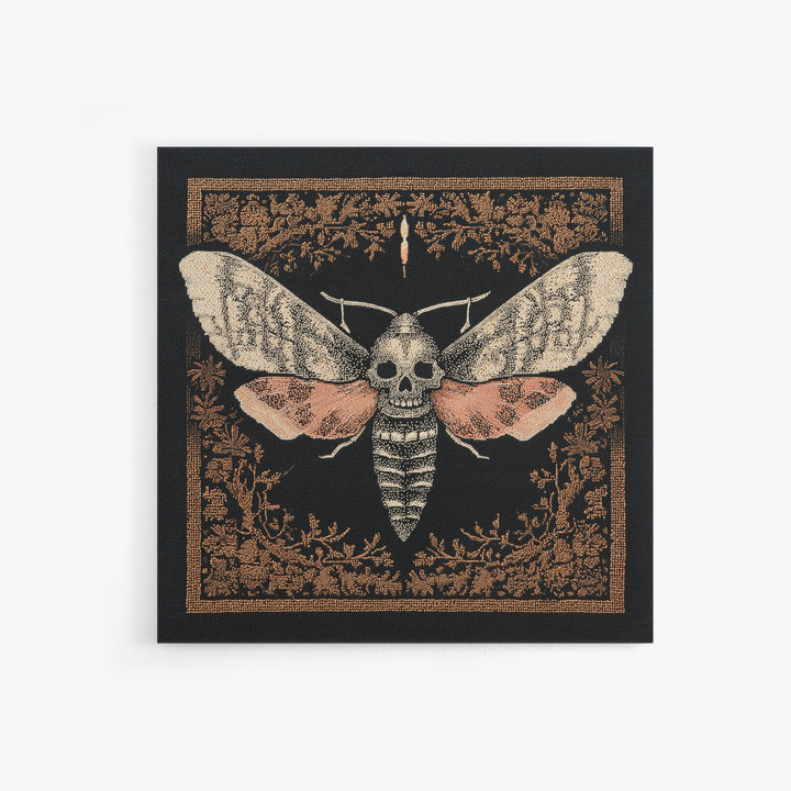 Moth with Skull Pattern on Black Ground Framed Canvas Print, Dark Art, Unique Wall Decor, Living Room Decor, Fine Art, Nocturne, DAR-1x1-39