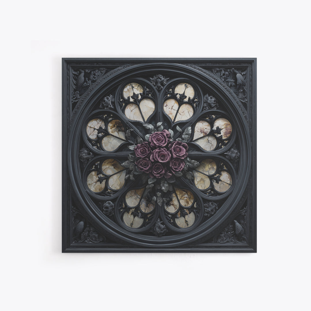 Gothic Cathedral Window Framed Canvas Print, Dark Art, Room Decor, Living Room Decor, Fine Art, Nocturne, Digital Art, DAR-1x1-40
