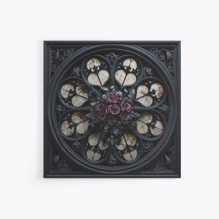 Gothic Cathedral Window Framed Canvas Print, Dark Art, Room Decor, Living Room Decor, Fine Art, Nocturne, Digital Art, DAR-1x1-40