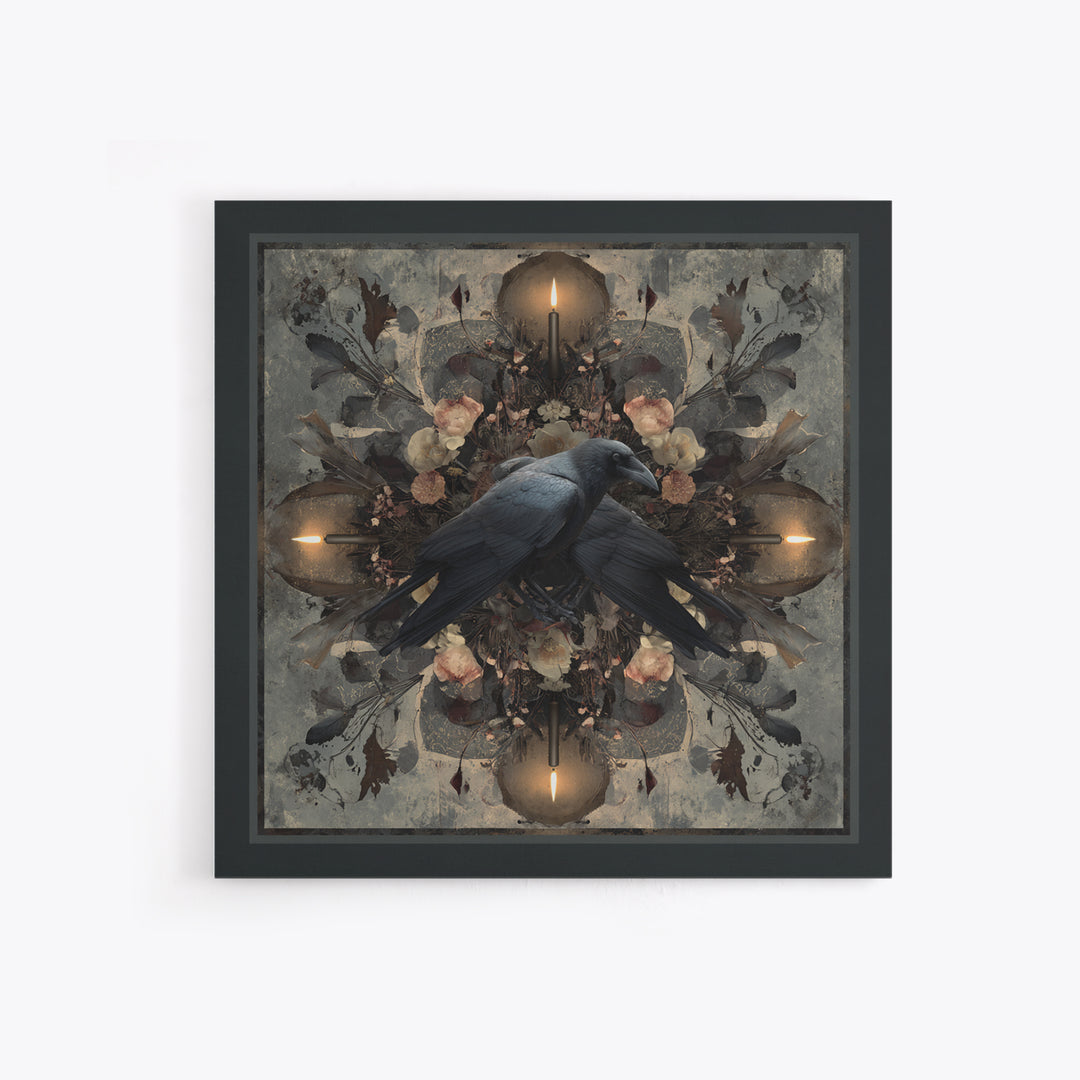 Silent Graveyard with Blue Moon Haze Framed Canvas Print, Dark Art, Halloween Decoration, Living Room Decor, Abstract Art, DAR-1x1-42