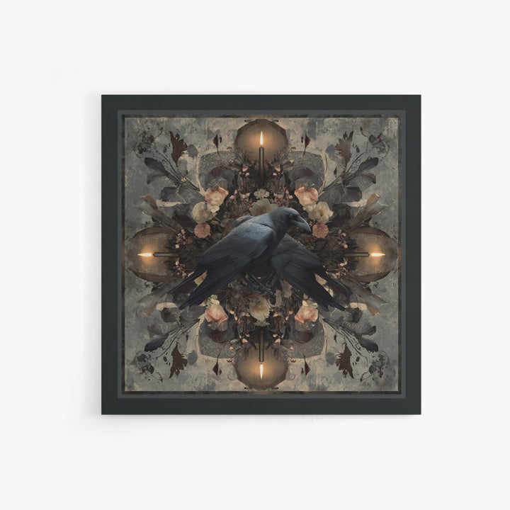 Silent Graveyard with Blue Moon Haze Framed Canvas Print, Dark Art, Halloween Decoration, Living Room Decor, Abstract Art, DAR-1x1-42