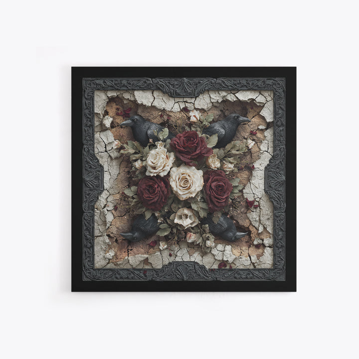 Black Roses Blooming from Cracked Stone Canvas Print, Dark Art, Fantasy Art, Living Room Decor, Fine Art, Nocturne, DAR-1x1-50