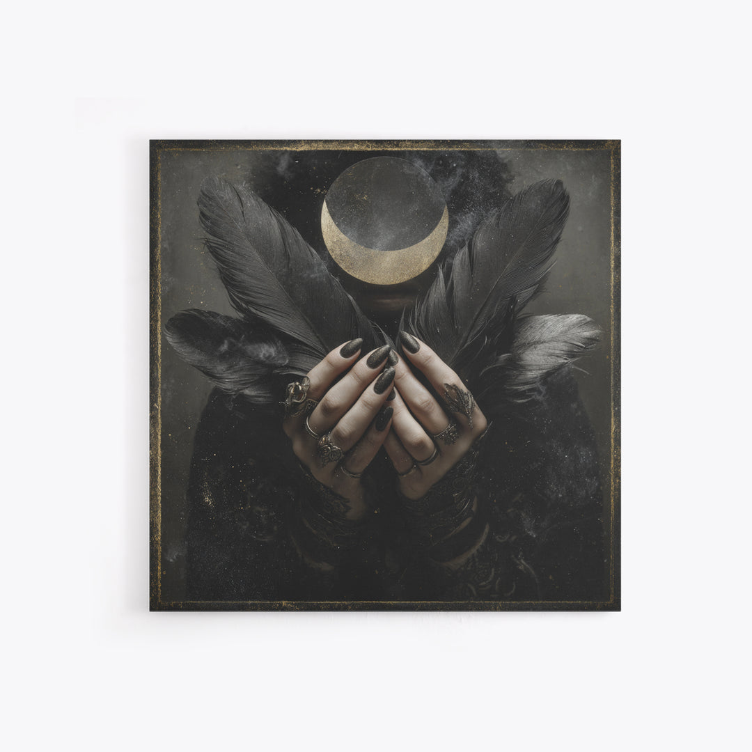 Occult Celestial Hands Framed Canvas Print, Dark Art, Horror Decor, Living Room Decor, Fine Art, Nocturne, Statement Artwork, DAR-1x1-68