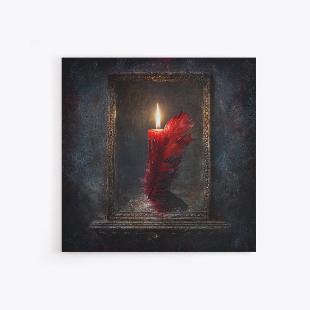 Candle Flame Reflecting Framed Canvas Print, Dark Art, Halloween Decoration, Living Room Decor, Abstract Art, Nocturne, DAR-1x1-72