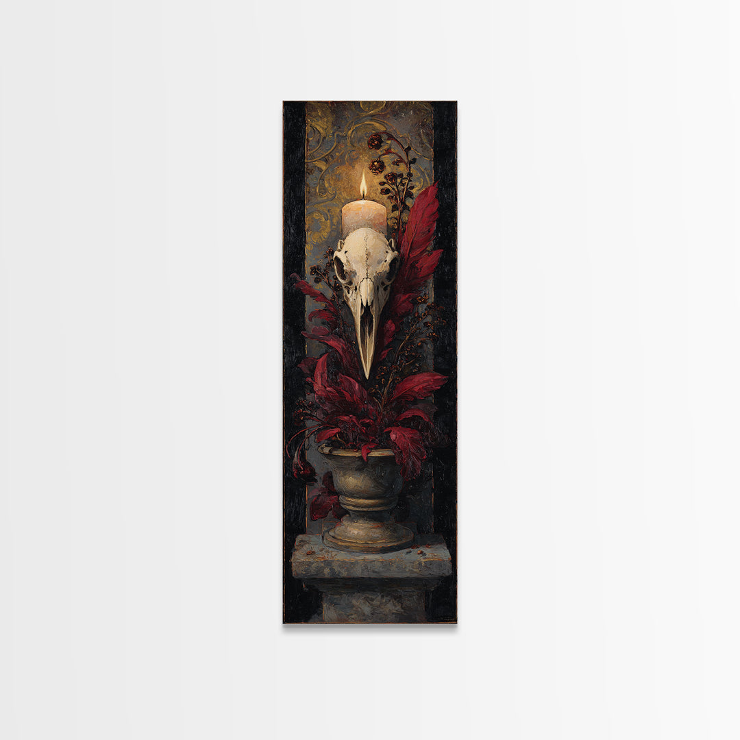 Baroque Skull and Red Velvet Vanitas Canvas Print, Dark Art, Weird Art, Living Room Decor, Fine Art, Nocturne, DAR-1x3-22