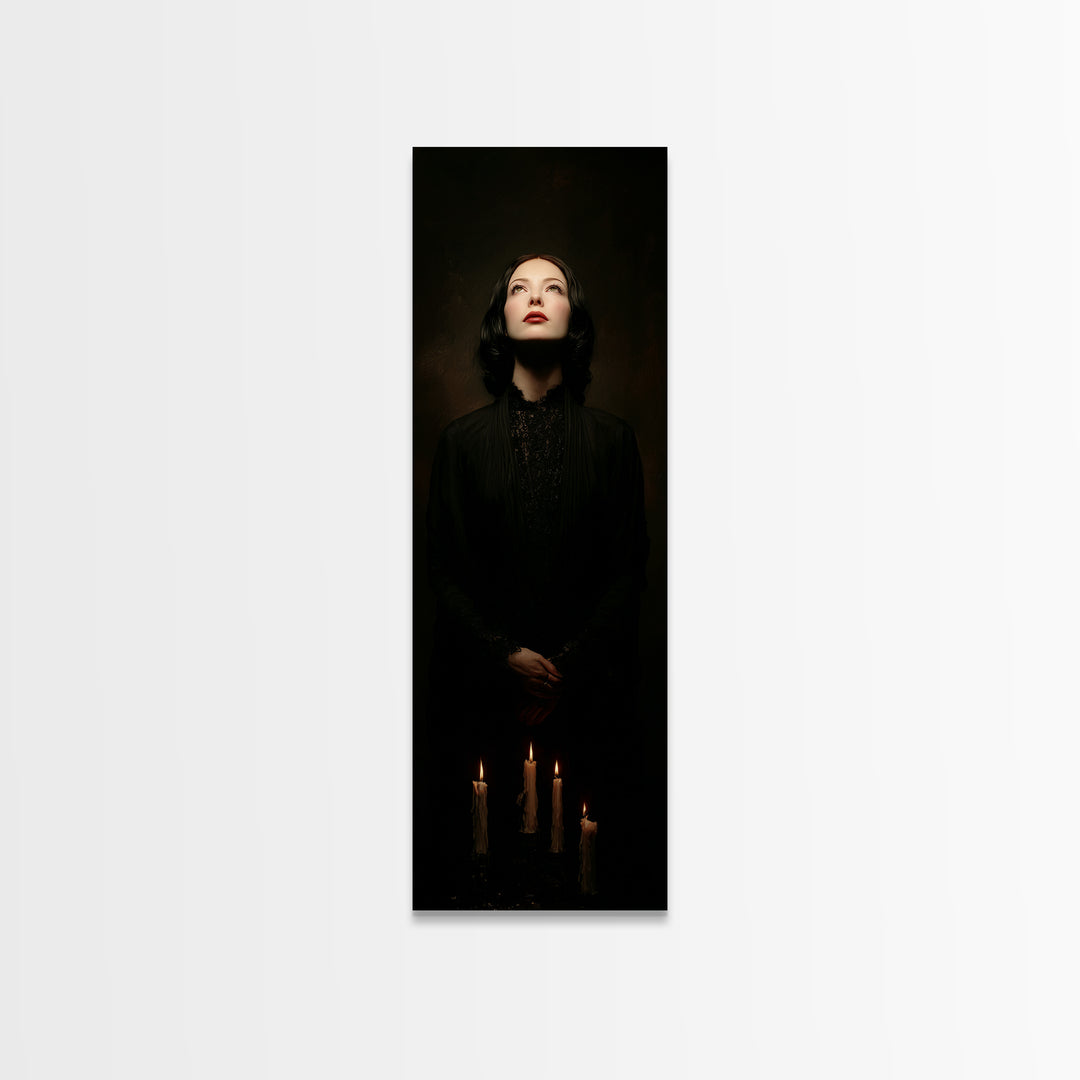 Vampire Inspired Portrait with Pale Dramatic Light Canvas Print, Dark Art, Dark Academia, Living Room Decor, Oil Painting, DAR-1x3-25
