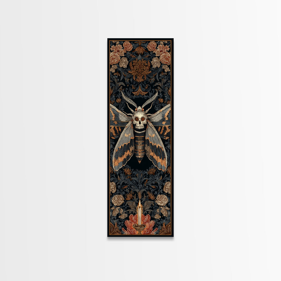 Moth with Skull Pattern on Black Ground Canvas Print, Dark Art, Printable Art, Living Room Decor, Oil Painting, Nocturne, DAR-1x3-27