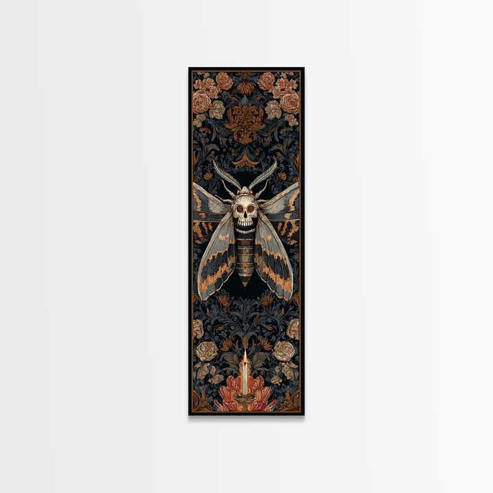 Moth with Skull Pattern on Black Ground Canvas Print, Dark Art, Printable Art, Living Room Decor, Oil Painting, Nocturne, DAR-1x3-27