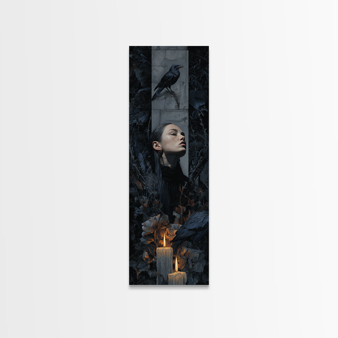 Silent Graveyard with Blue Moon Haze Framed Canvas Print, Dark Art, Horror Wall Art, Living Room Decor, Oil Painting, Nocturne, DAR-1x3-30