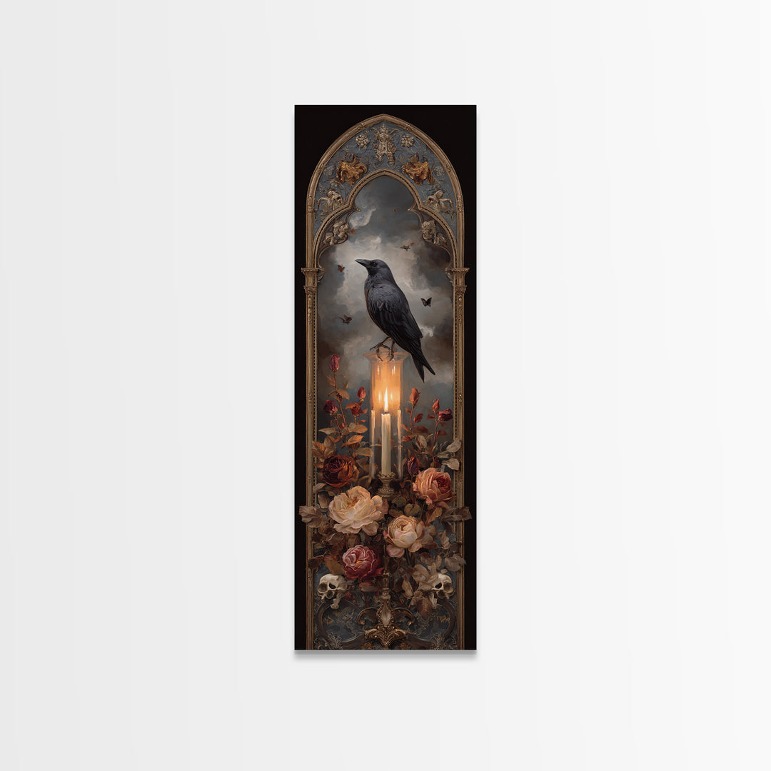 Candle Flame Reflecting Framed Canvas Print, Dark Art, Print, Living Room Decor, Nocturne, Moody Wall Art, Halloween Art, DAR-1x3-36