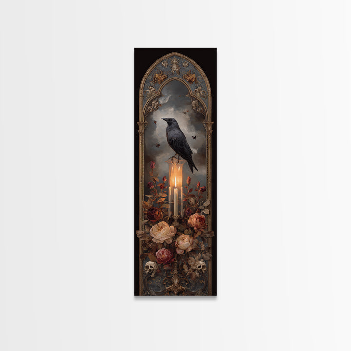 Candle Flame Reflecting Framed Canvas Print, Dark Art, Print, Living Room Decor, Nocturne, Moody Wall Art, Halloween Art, DAR-1x3-36